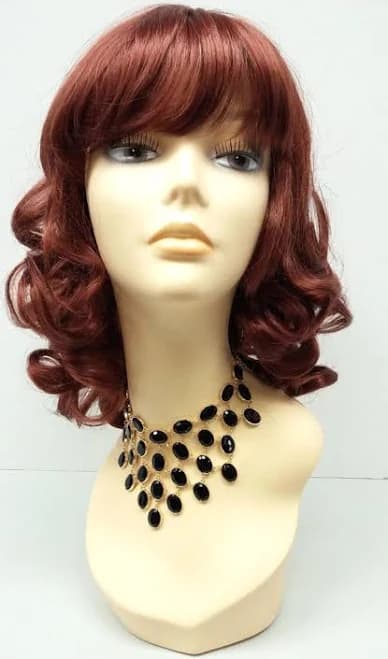 Auburn Long Curly Bob Wig with Bangs