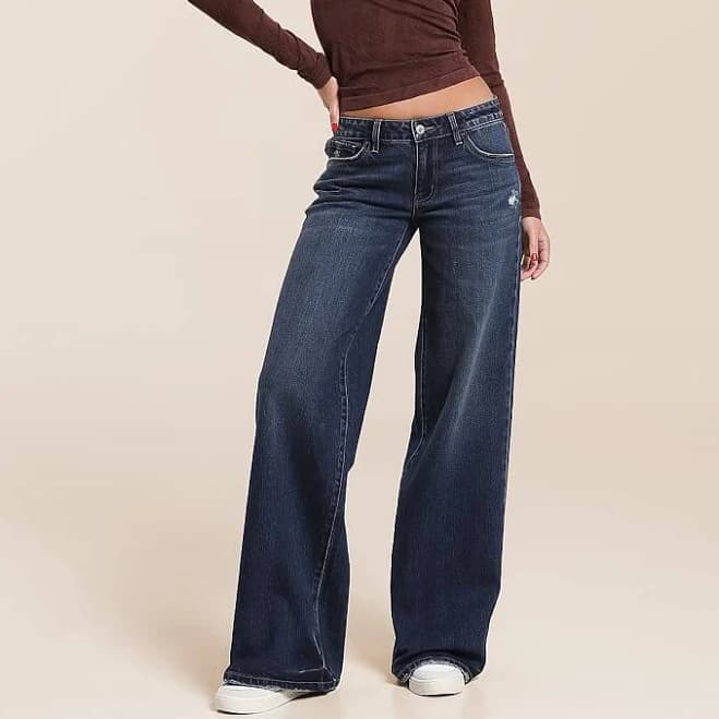 Vervet by Flying Monkey Women's V-Front Wide Leg Stretch Jean