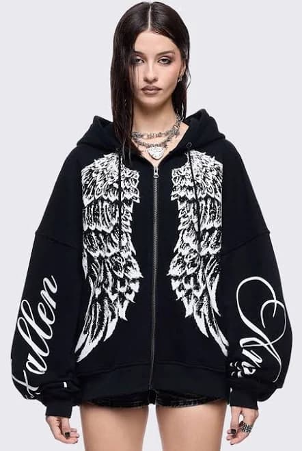Minga London Zip Up Hoodie with White Wings Graphic