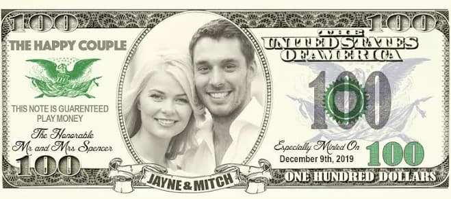 Personalized Custom Wedding Dollars Stack of 50