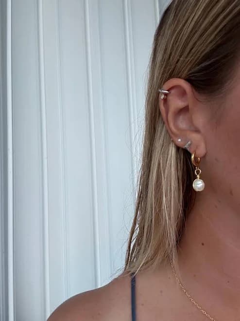 Minimalist Handmade Pearl Drop Hoop Earrings