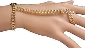 Amazon.com: TFJ Women Bracelet Gold Metal Hand Chain Thick Links Fashion Jewelry Classic Look Slave Ring: Clothing, Shoes & Jewelry