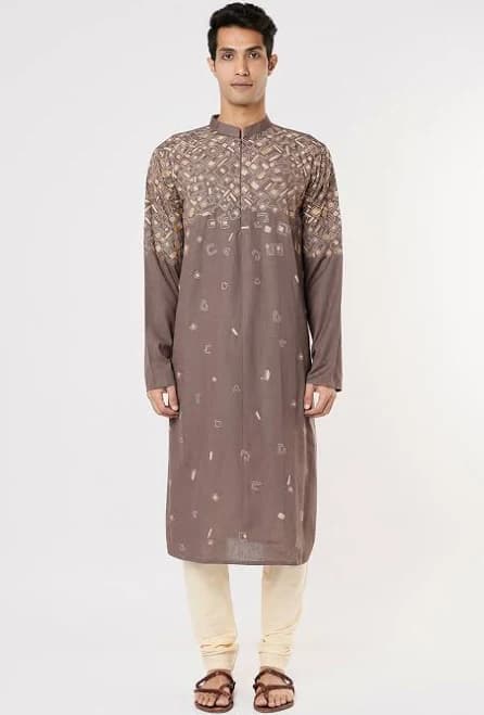 Priyanka Haralalka Grey Khadi Cotton Cord Embroidered Kurta Setfor Men - Pernia's Pop Up Shop
