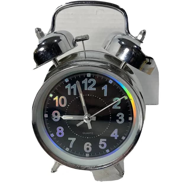Classic Retro Two Bell Chrome Alarm Clock with Luminous Hands | 4" | Metal | Analog | Silver | Quartz (Battery Powered) | Belle | Alarm Signal
