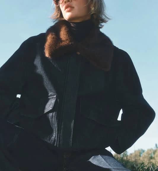 H&M Ladies Fluffy-Collar Denim Jacket