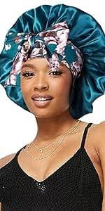 Amazon.com : 2pcs Long Satin Bonnets with Tie Band, Large Braid Bonnet Silky Hair Cap for Locs Women Sleeping, B : Beauty & Personal Care