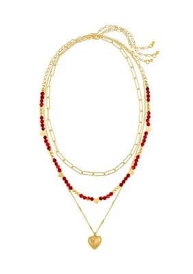 Belk Gold Tone Beaded Heart Pendant Necklace Set of 3