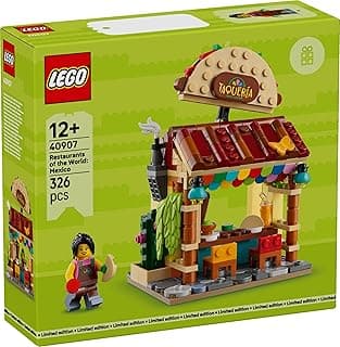 LEGO Restaurants of the World Mexico – 327-Piece Taco Shop Taqueria Building Set, Minifigure & Cactus, Collectible Food Display Model Gift – 40907