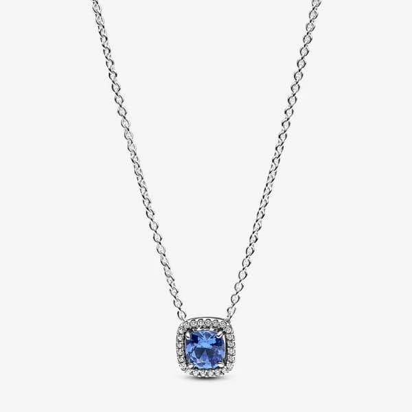 Lady Pandora Sparkling Square Blue Halo Pendant Necklace