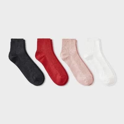 Auden Women's Ultra Soft Rib-Knit Ankle Socks (4 Pack)