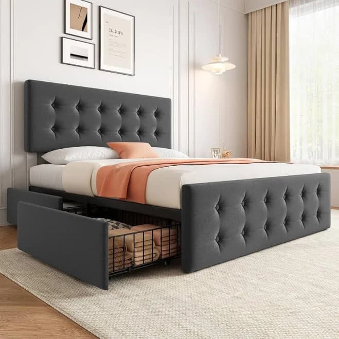 Garvee Size Bed Frame with 4 Storage Drawers and Headboard