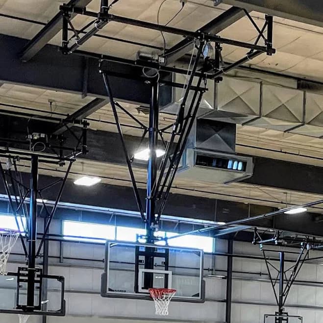 Ceiling Suspended Forward-Folding Motorized Basketball Hoop System (with Height Adjuster) – Complete Package