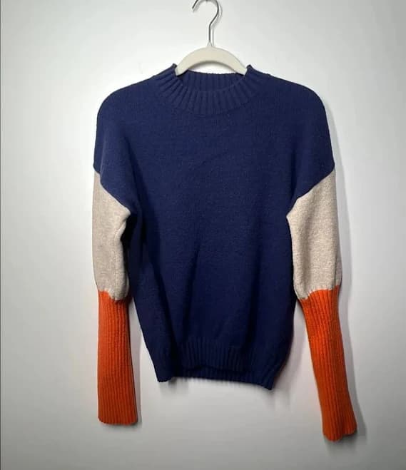 Navy & Orange Color Block Sweater1