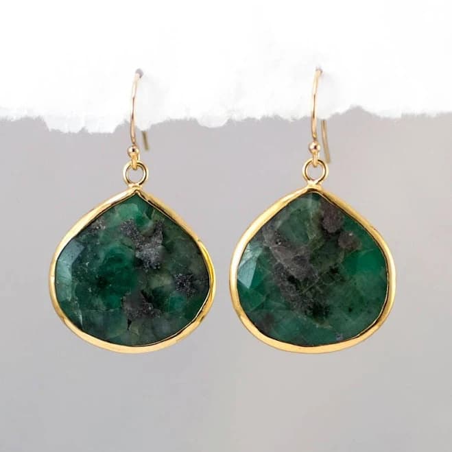 Raw Emerald May Birthstone Dangle Earrings