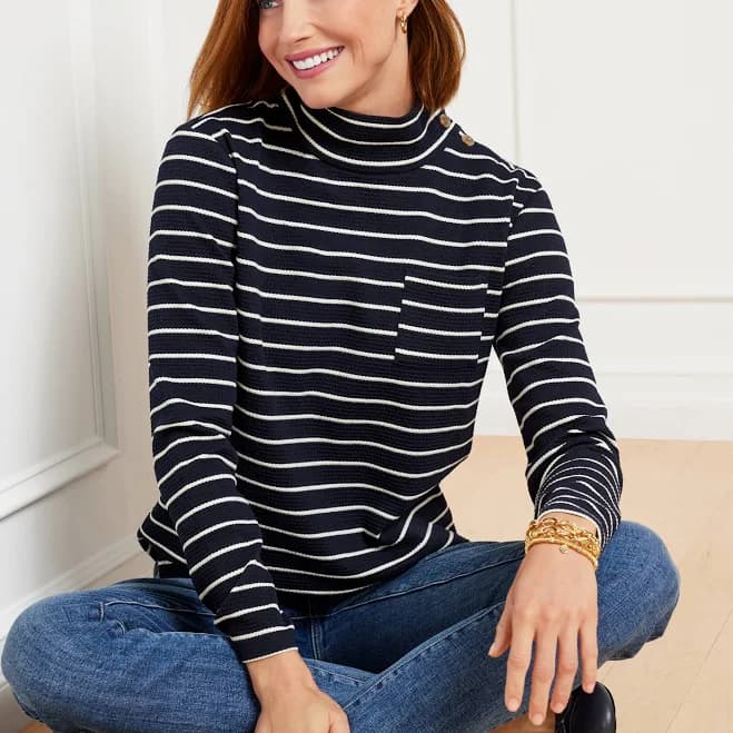 Women's Talbots Button Mockneck Pullover Sweater