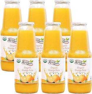 33.8 Oz Organic Orange Juice - Glass Bottle (6 Pack) No Sugar, No Artificial Colors, No Preservatives, No Flavors Added,NOT from Concentrate