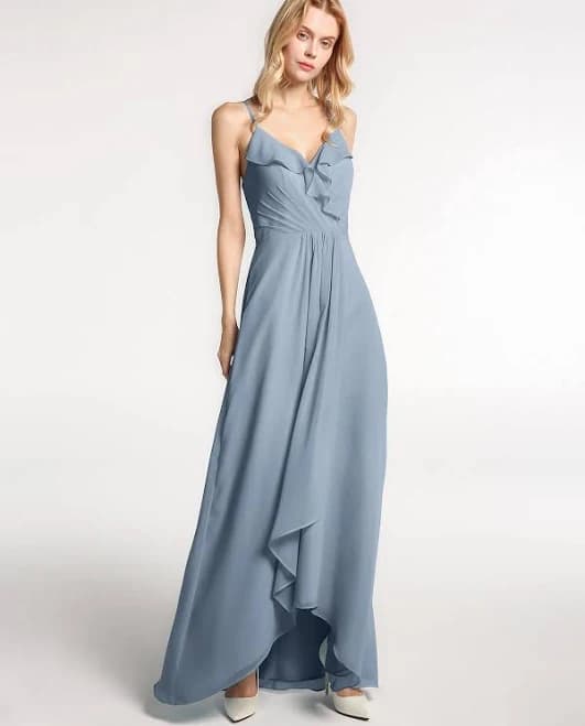 BABARONI Spaghetti Strap Ruffles High Low Chiffon Dress