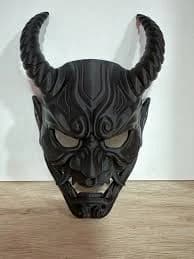Demon Horned Full Face Mask Adjustable Black Halloween Adult Unisex Costume