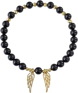 Healing Crystal Stone Beads Bracelet with Angel Wings Charm Quartz Beaded Stretch Bracelet for Women