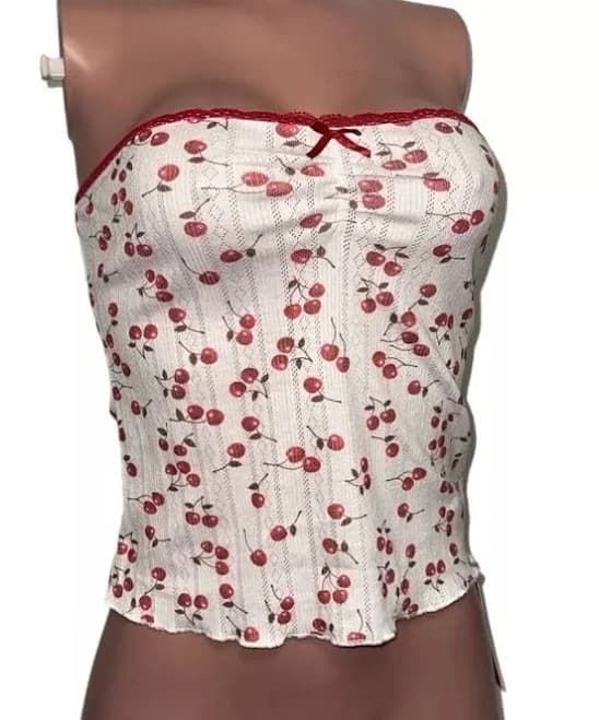 Rave Party Retro 80's Cherry Print Strapless Tube Top Cosplay Casual