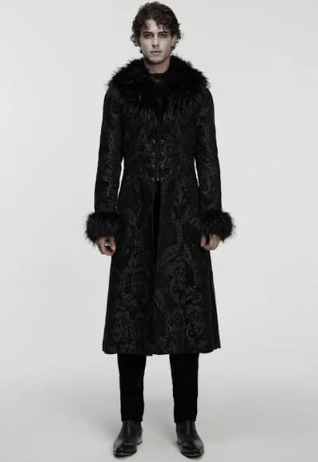 Men's Gothic Fuax Fur Collar Jacquard Zipper Coat