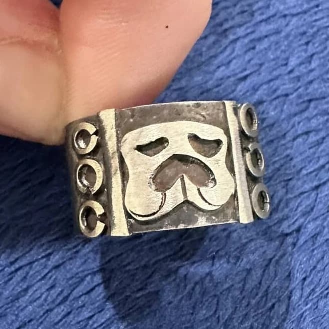 Sterling Silver 925 Taxco Mexico Wide Band Tribal Ring, Adjustable