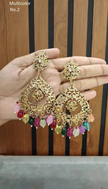 Antique Gold Indian Chandelier Earrings Set
