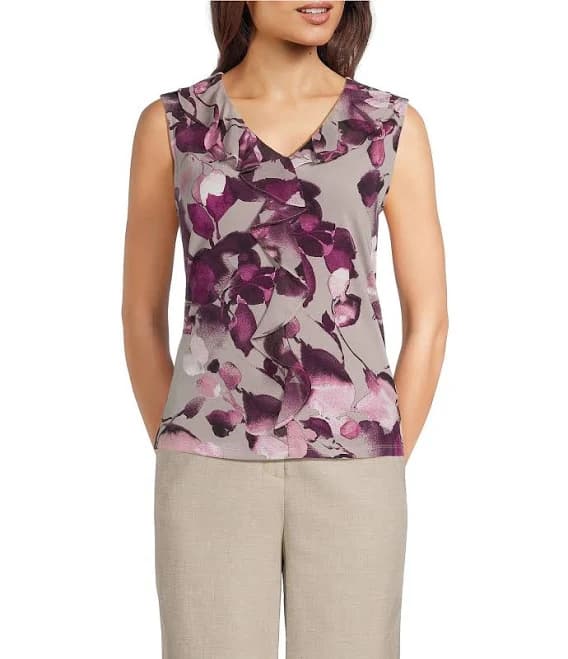 Calvin Klein Women's Floral Ruffle V-Neck Sleeveless Cami