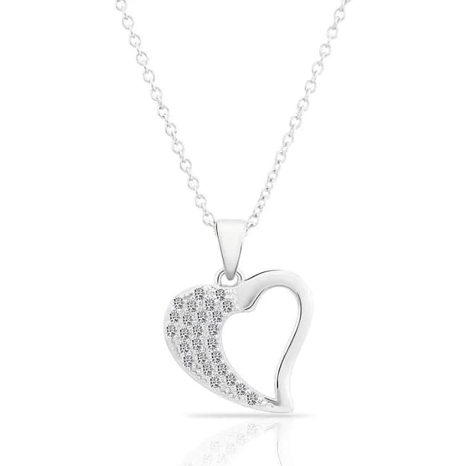 Sterling Silver CZ Open Heart Charm Necklace, 18 inch