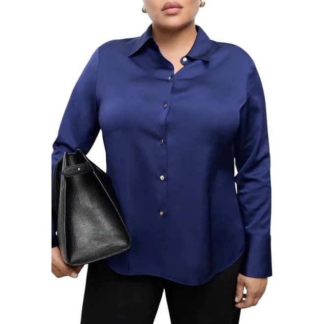 MANGO Women's Satin Finish Flowy Shirt