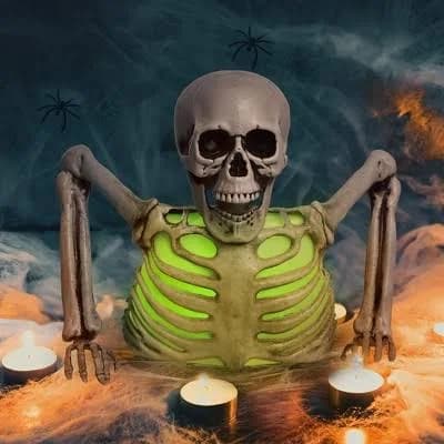 Halloween Skeleton Decorations with Colorful Light, Scary Groundbreaker Skull Stakes Lights for Halloween Graveyard Garden, Lawn, Haunted House, Holiday Party Home Decor