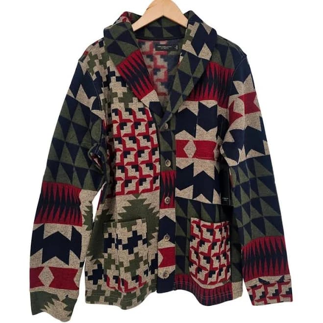 Men's Kombu Geometric Aztec Patchwork Cardigan