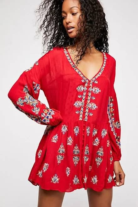 Free People Arianna Embroidered Blouson-Sleeve Tunic