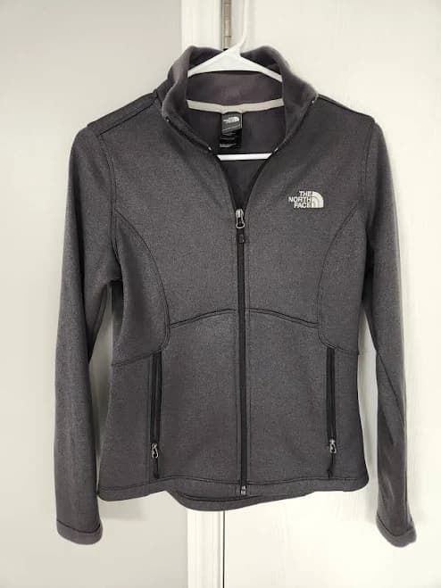 North Face Womens Small Grey W/ White Logo Fleece Full Zip Jacket