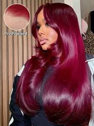 Straight 99J Burgundy Hair Glueless Wear Go Wig Pre-plucked - CurlyMe Hair