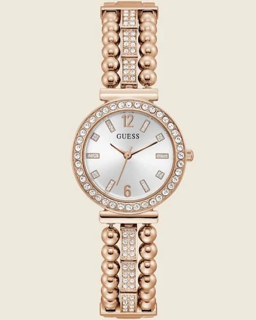 GUESS Rose Gold-Tone Rhinestone Analog Watch