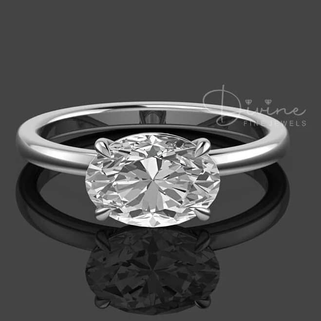 925 Sterling Silver Oval Moissanite Solitaire Engagement Ring