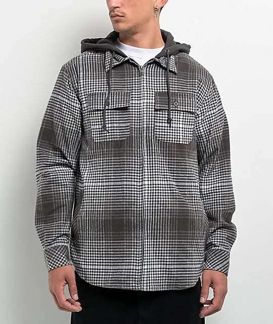 Empyre Grey & Black Flannel Hooded Zip Jacket