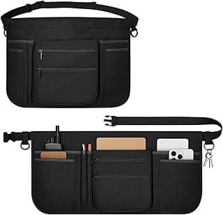 Professional Cleaning Apron with 7 Pockets and Adjustable Waist Belt, Bartender, Chef, Waiter - Women & Men, Restaurants, Cafes, Bars, Black