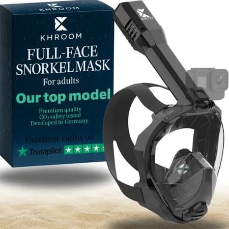 Khroom Full Face Snorkel Mask for Adults | CO2 Safe | Fullface Diving Mask (Black, from 5'7 inch), Adult Unisex