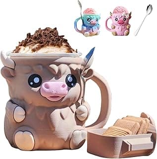 Highland Cow Ice Pint Holder-Container Leak Proof Popsicle,16 OZ Ice Cream Cups,Ice Pint Holder Compatible with Ben & Jerry’s Ice Cream,Gift for Cream Lovers (LIGHT BROWN)