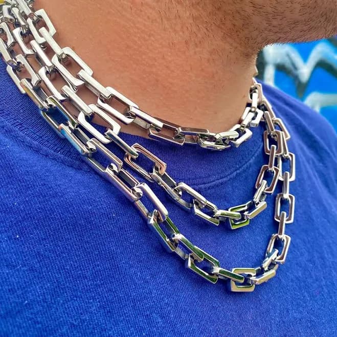 Men's Silver Screw Lock Choker Necklace