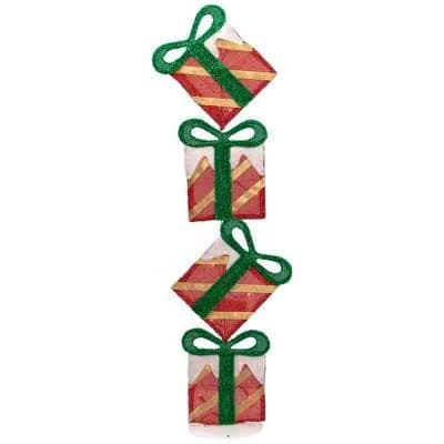 Northlight 43" Red Striped Flat Tinsel Stacked Gift Box