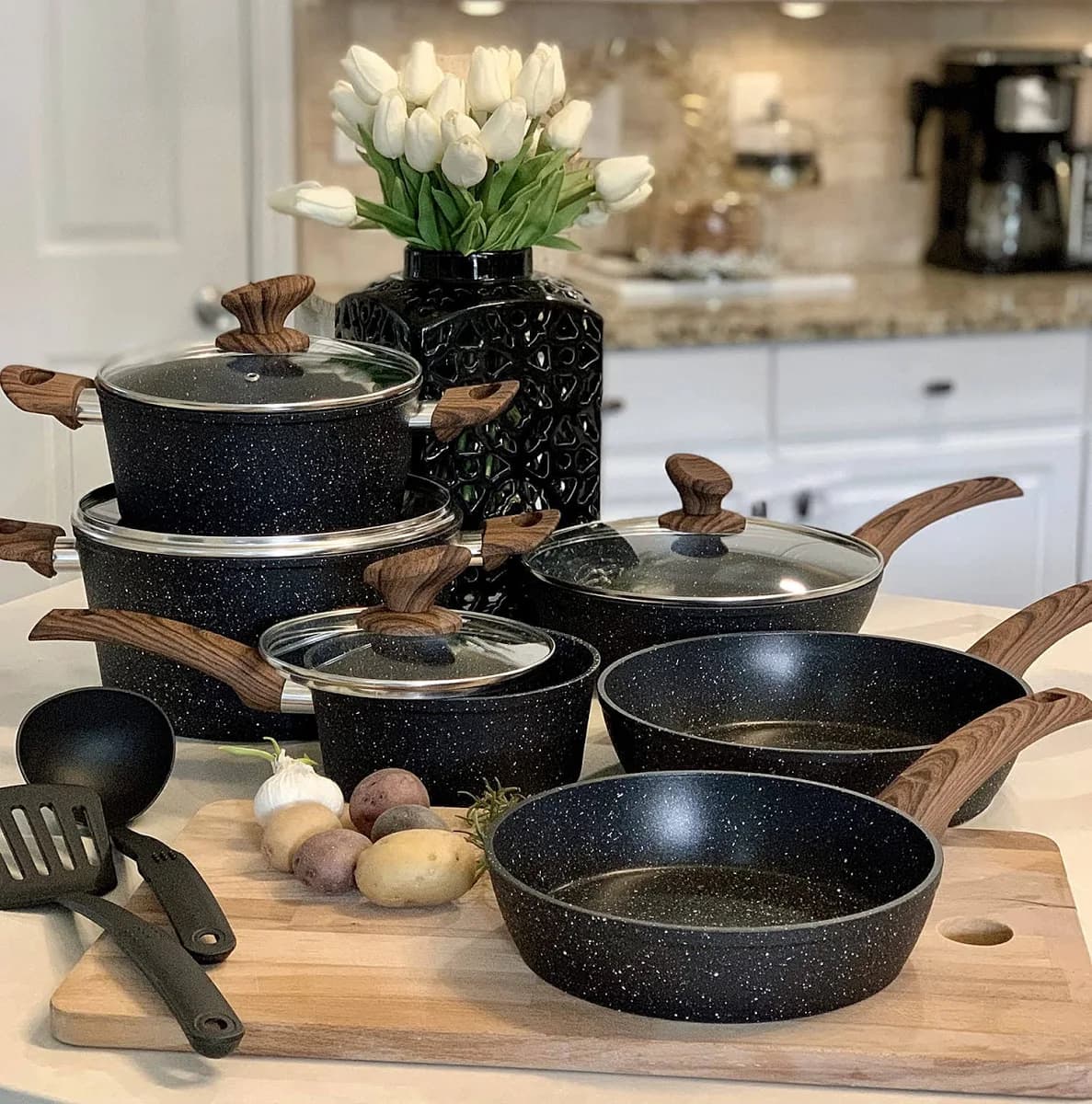 Kitchen Academy 12 Piece Granite Nonstick Induction Cookware Set