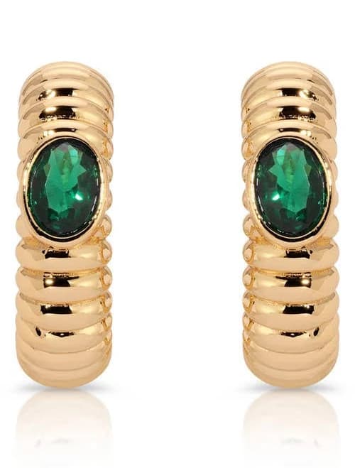 ettika Ribbed Emerald Large Hoops