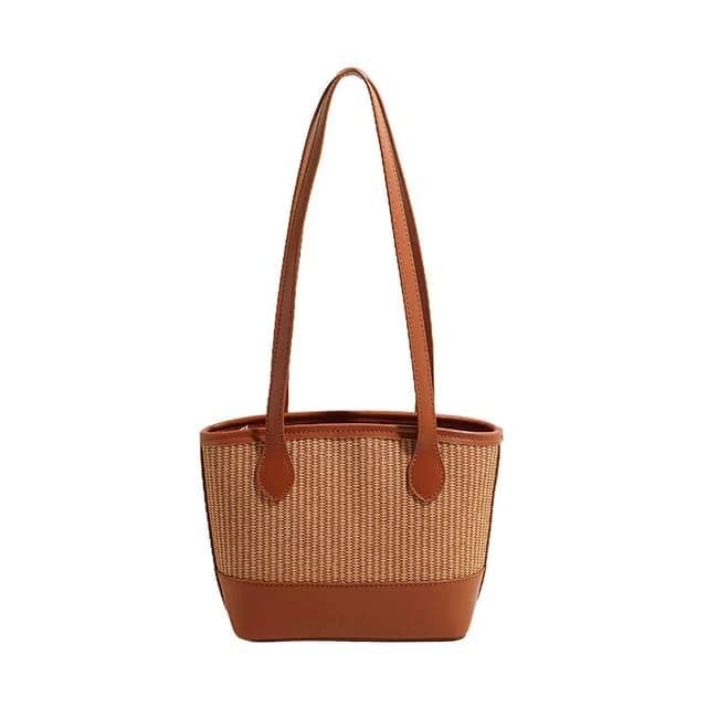 NewTown Faux Leather Straw Tote Bag