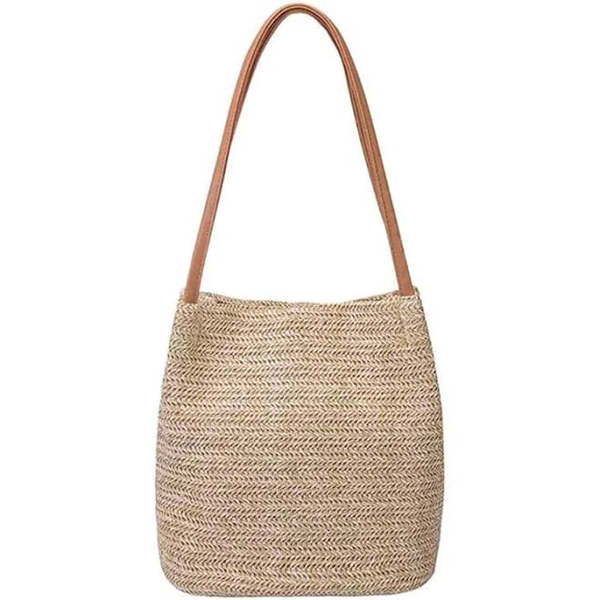 Straw Beach Bag with Buckets