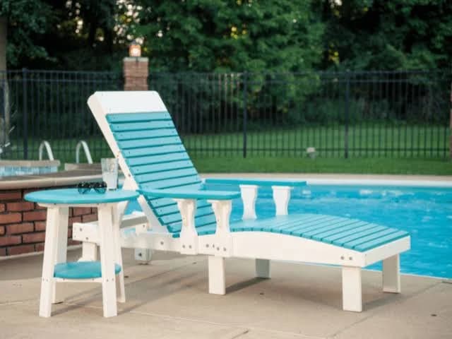 Outdoor Chaise Lounge Poly Aruba Blue White Wheeled LuxCraft Magnolia Porch Swings