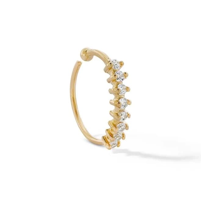 14K Solid Gold CZ Nose Hoop