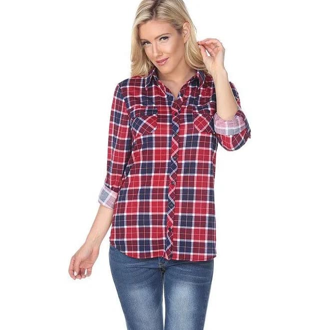 White Mark Women's Oakley Stretchy Plaid Top